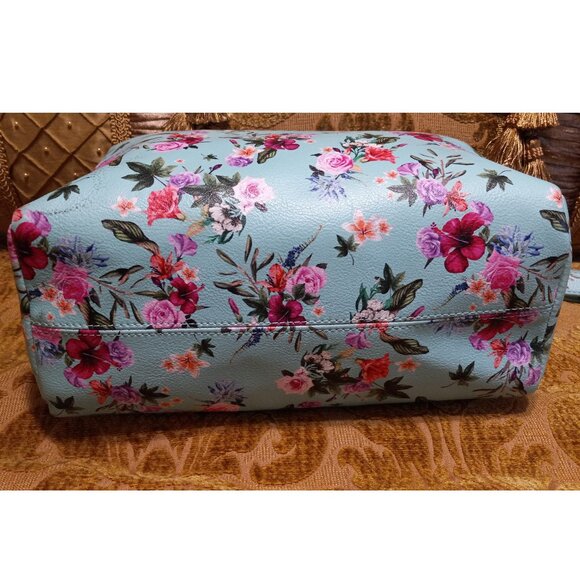 👉LAST CHANCE‼️Steve Madden Cosmetic Bag Light Blue Floral Double Zip Weekender - Picture 9 of 14